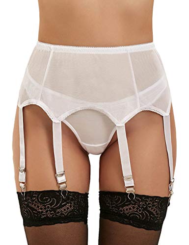 lau-fashion Strumpfhalter Unterwäsche Strapsgürtel Dessous Hüfthalter Strapse String Tanga Gogo S/XL Farbe weiß, Größe L/XL von lau-fashion