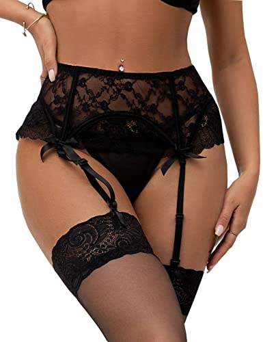 lau-fashion Strumpfhalter Unterwäsche Strapsgürtel Spitze Dessous Hüfthalter Strapse String Tanga S/XL Farbe schwarz, Größe S/M von lau-fashion