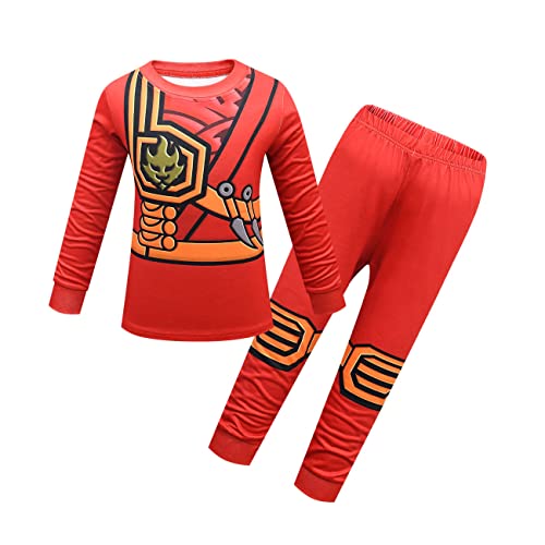 Kinder Jungen Rot Grün Gelb Blau Ninja Hero Charakter Cosplay Pyjamas Pjs Sets (140, rot) von laughZuaia