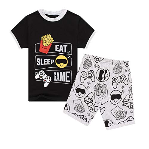 laughZuaia Kinder Jungen Mädchen Eat Sleep Game Repeat Funny Gaming Short Pyjamas Schwarz Grau Youtuber Merch Nachtwäsche Pjs Set (150, Calm) von laughZuaia