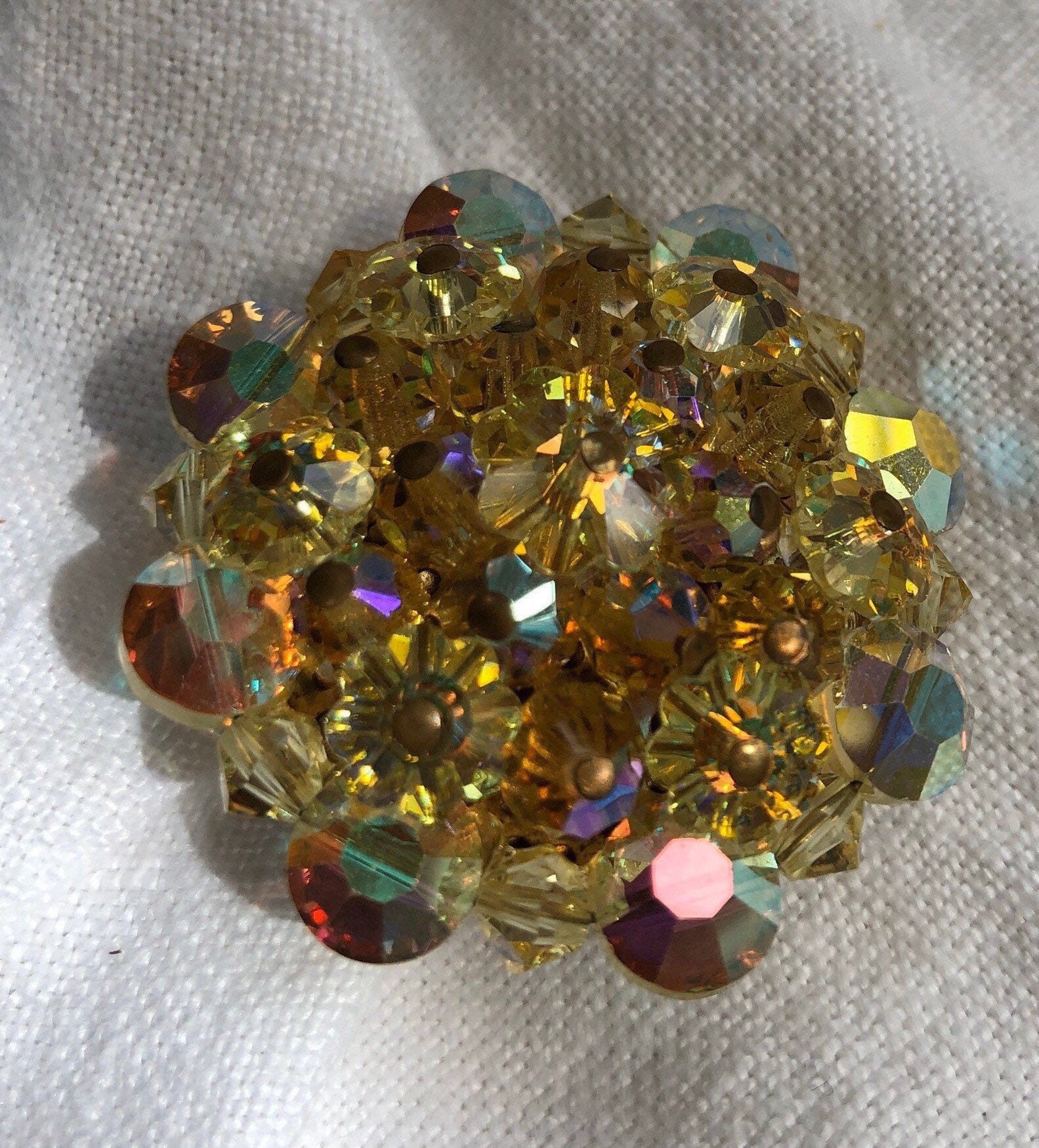 Vintage Gelb Strass Margarita Kristall Perle Brosche Aurora Borealis von lauraab51