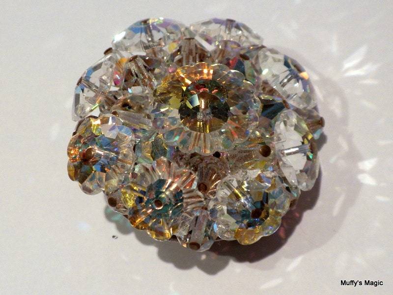 Vintage Klar Margarita Kristall Perle Brosche Aurora Borealis von lauraab51