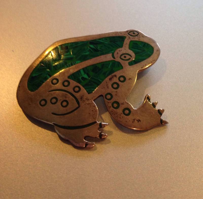 sterling Silber Malachit Frosch Brosche von lauraab51