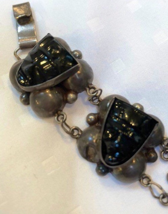 sterling Silber Onyx Gesichter Armband Pre 1943 Mexiko von lauraab51