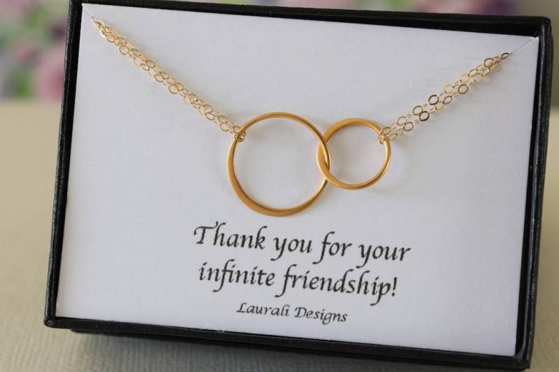 Gold Infinity Karma Halskette, Beste Freundin, Mama Bff, Unendliche Freundschaft, Gelbgold Gefüllt, Karma, Kreise, Danke-Karte von lauralidesigns