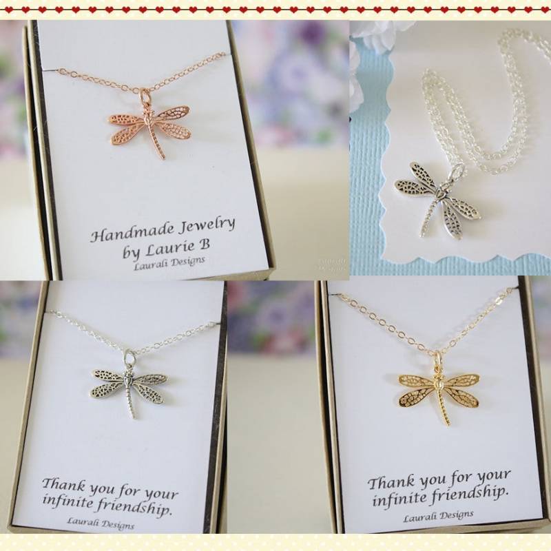 Libelle Halskette, Sterling Silber, Gold Libelle, Zwei Beste Freunde, Bff, Silber Rose von lauralidesigns