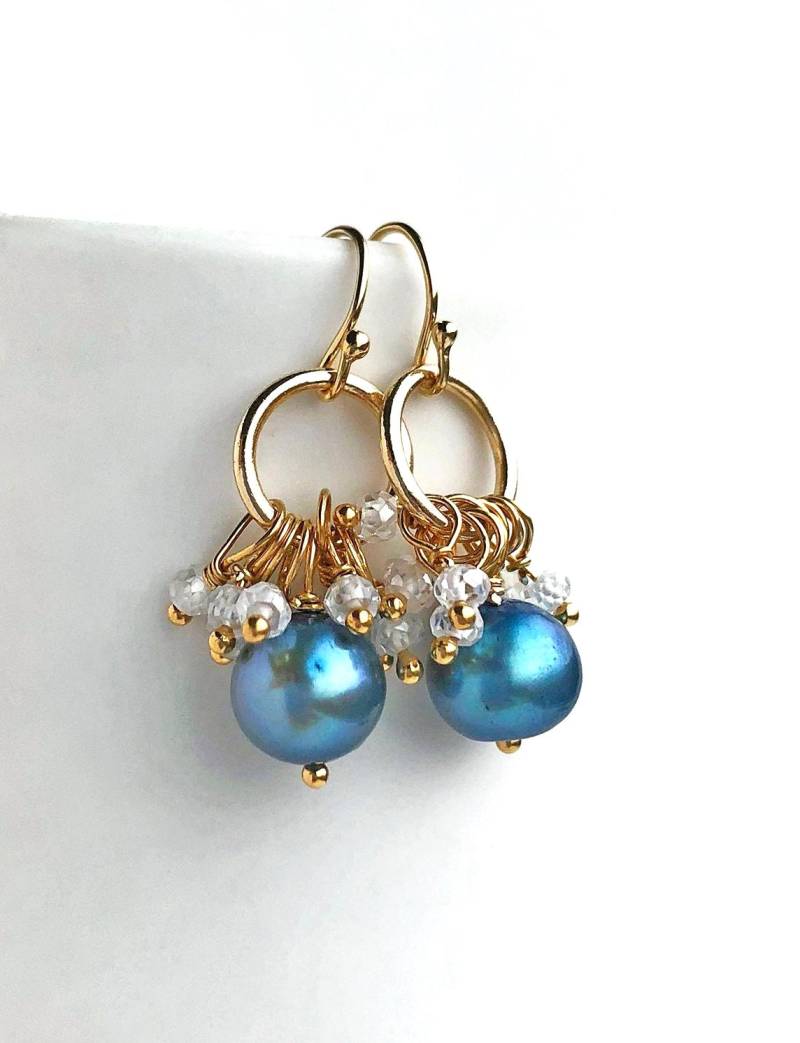 Blaue Perlenohrringe, Geschenk Für Sie, Tropfenperlenohrringe, Dunkelblaue Ohrringe von laurastark