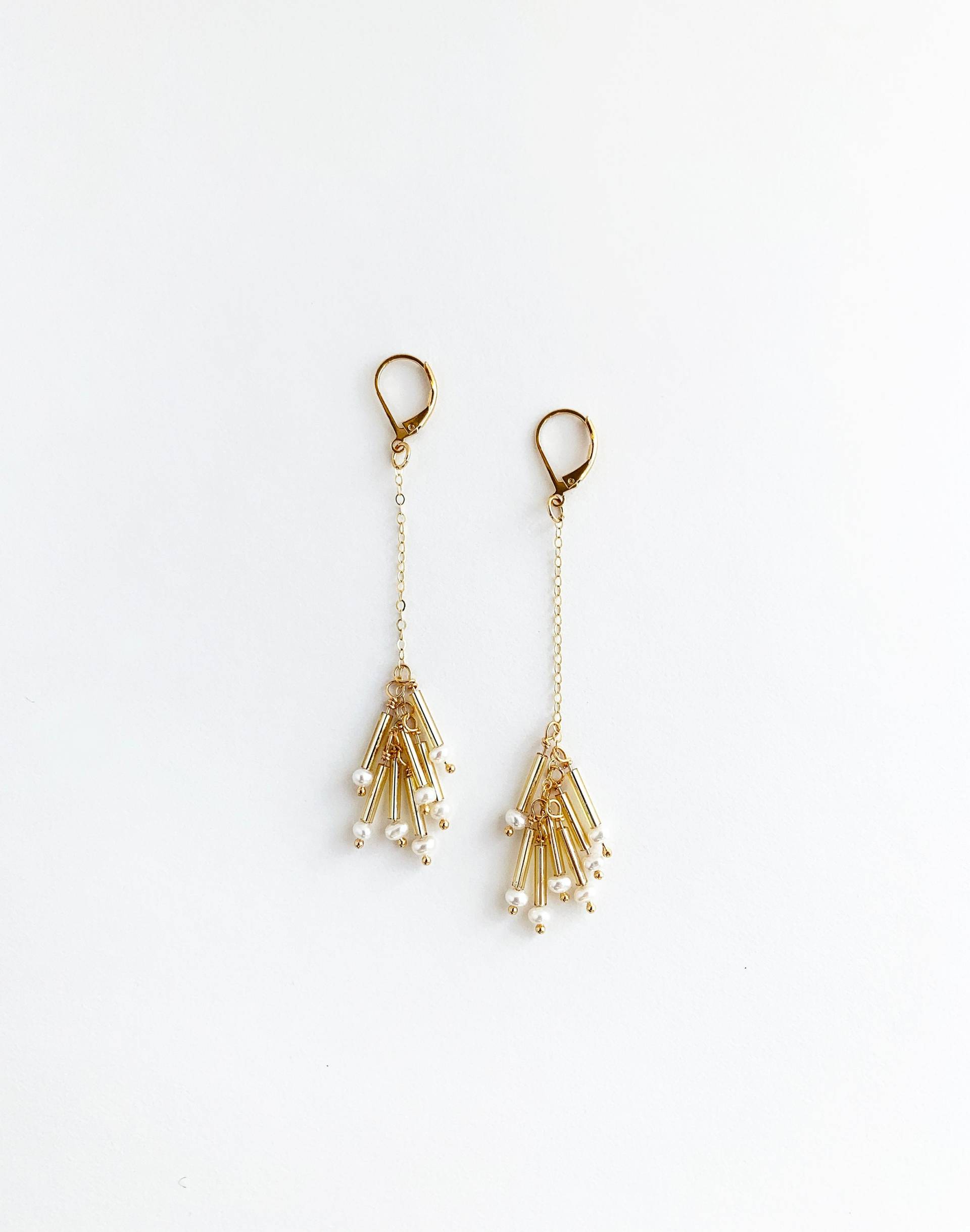 Gold Perlen Ohrringe Lange Abschlussball von laurastark