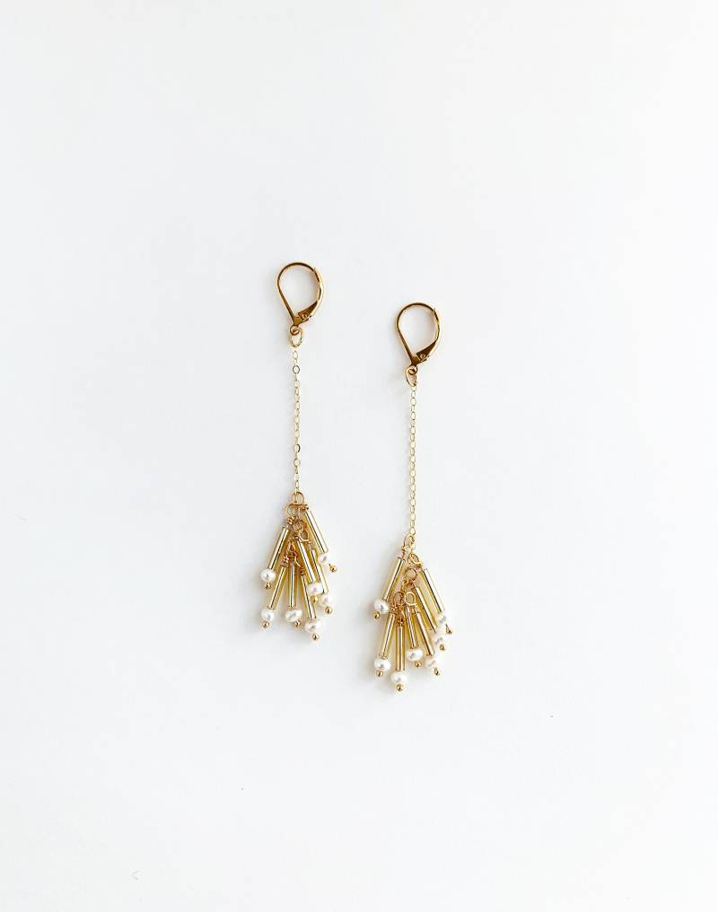 Gold Perlen Ohrringe Lange Abschlussball von laurastark