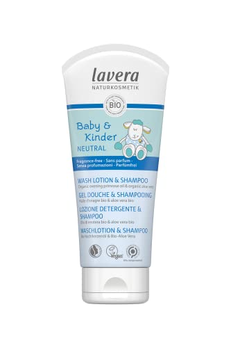 lavera Baby & Kinder Neutral Waschlotion & Shampoo - Naturkosmetik - Vegan - Bio Nachtkerzenöl - Bio Aloe Vera - reinigt besonders sanft mit milden Tensiden - 200 ml von lavera