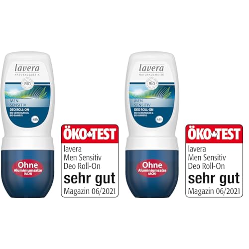 lavera Deo Roll-On Men Sensitive - zuverlässiger 48 h Schutz - mit Bio-Lemongras & Bio Bambus - Deo-Roller für Männer - ohne Aluminiumsalze - bio - vegan (1 x 50 ml) (Packung mit 2) von lavera