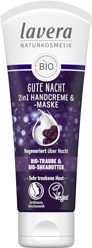 lavera Gute Nacht 2 in 1 Handcreme & -maske - mit Bio-Traube & Bio-Shea Butter - regeneriert über Nacht - reichhaltige & langanhaltende Pflege - Naturkosmetik - vegan - Bio (1 x 75 ml) von lavera