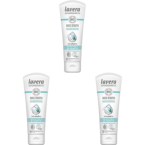 lavera basis sensitiv Handcreme - mit Bio-Aloe Vera & Bio-Sheabutter - zieht schnell ein - langanhaltende Feuchtigkeit - intensive Pflege - Naturkosmetik - vegan - Bio (1 x 75 ml) (Packung mit 3) von lavera