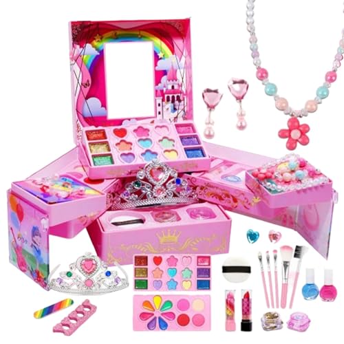 laxreheye Make-up-Sets für Mädchen, falsches Make-up-Set für Mädchen – Kosmetisches Schönheitsset, Simulationsspielzeug, Prinzessinnen-Spielzeug, für Mädchen von 3 4 5 6 7 von laxreheye