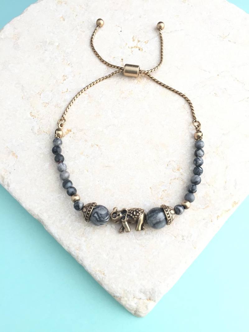Elefantenarmband Elefant Charm Armband Marmor Armband, Boho Einstellbar, Spirituelle Zen von layersofartisan