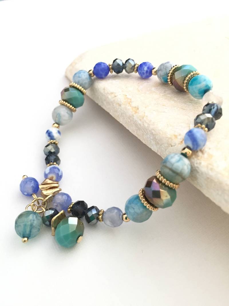 Multi Farbe Perlenarmband, Marmor Armband, Kristall-Perlen-Armband, Boho Armband Schmuck, Türkis-Armband, Quaste Edelstein von layersofartisan