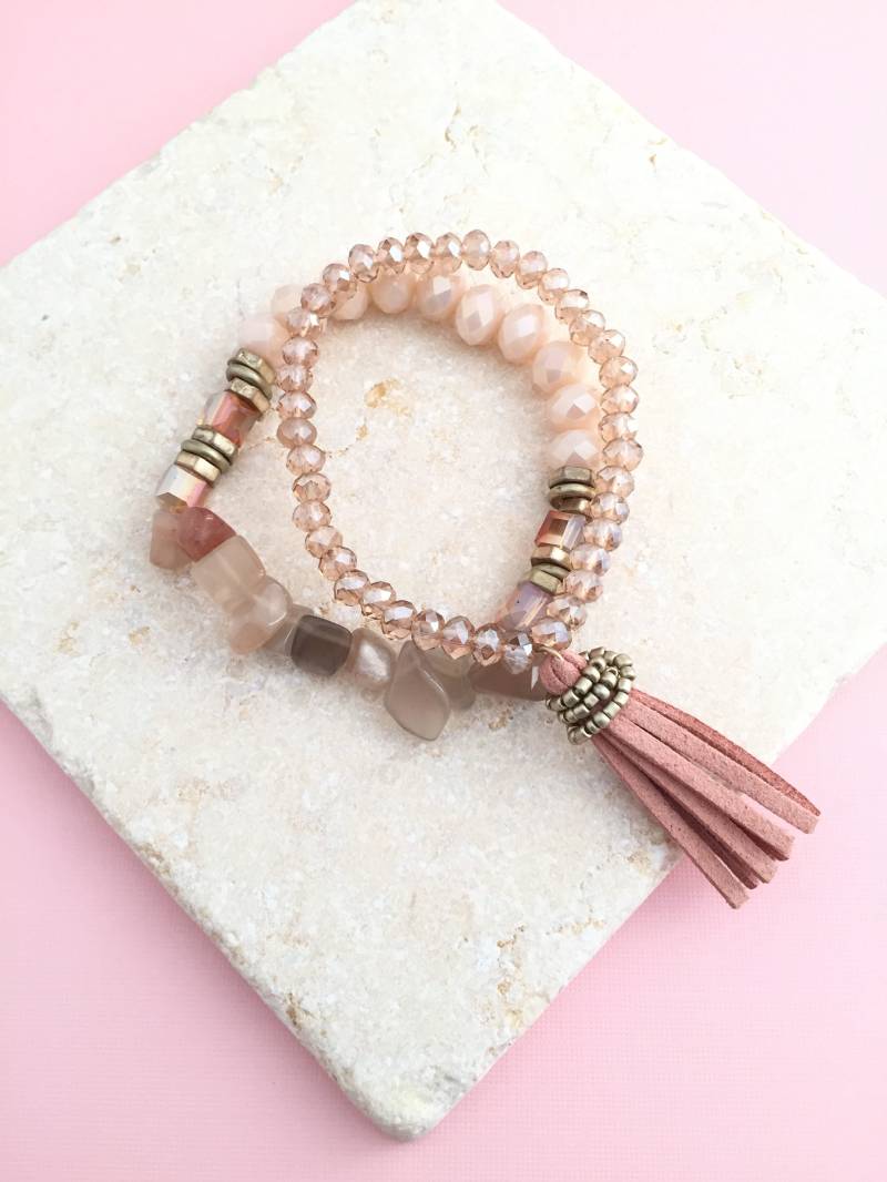 Rosa Perlenarmband, Perlen Armbänder, Schicht Stein Stapeln Armreifen, Mehrere Hipster Armband von layersofartisan