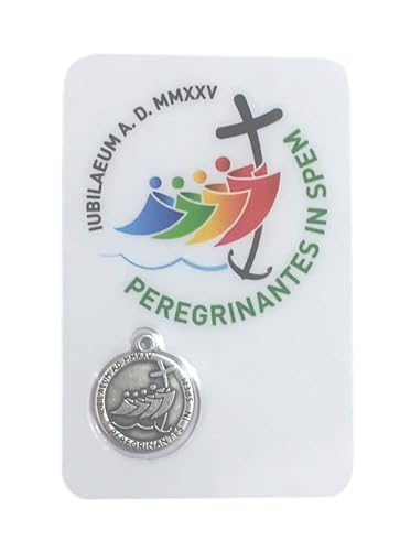 Santini Religiosi Jubiläum 2025 Offizielle Erinnerung. IUBILAEUM A.D. MMXXV Peregrinantes in Spem. Gadget Karte mit farbigem Bild, Logo und Medaille versilbert. Holy Card im Taschenformat, mehrfarbig von lazzaro italy