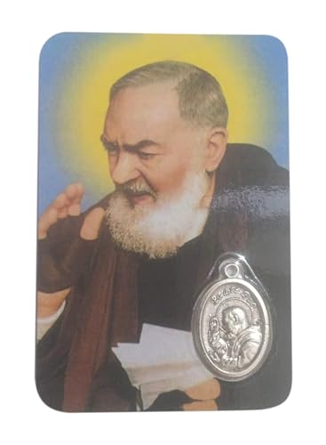 Santini religiöse Pater Pio – ein großer Schutz immer bei Ihnen – Karte mit farbigem Bild, Gebet und Medaille versilbert – Holy Card im Taschenformat, laminiert, hergestellt in Italien, mehrfarbig von lazzaro italy