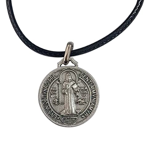 lazzaro italy Halskette mit der Medaille der Heiligen Benedikt. Versilbertes Metall herren und damen. Schutzmedaille gegen das Böse. Durchmesser 2,1 cm von lazzaro italy