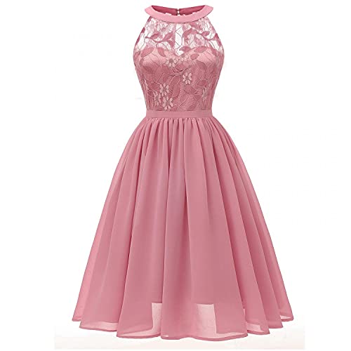 Damen Abendkleider Cocktailkleidkleid Rockabilly Kleid Vintage Neckholder Spitzenkleid Elegant Ärmelloses Brautjungfernkleider Partykleid A-Linie Midikleid Vokuhila Hochzeit Ohne Arm Kleid von lbert