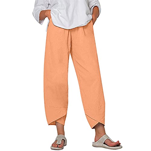 Damen Freizeithose Leinenhose Damen Sommer Große Größen Leinen Hose Druck Freizeithose mit Taschen Frauen Hosen Jogginghose Loose Bequem Yogahose Haremshosen von lbert