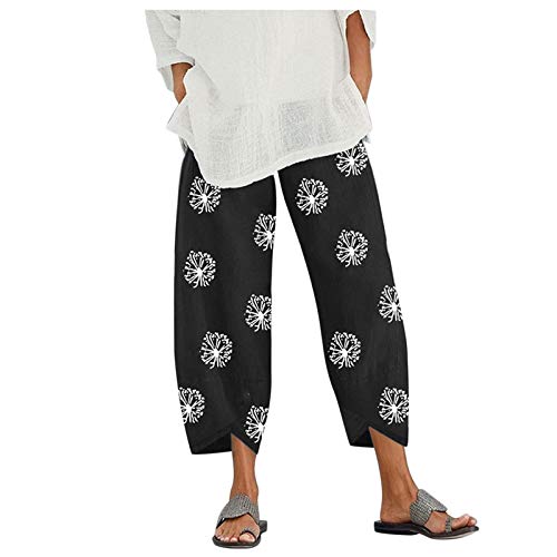 Damen Länge Hose 7/8 Sommerhosen Leicht Lockere mit Elastischem Bund Casual Solid Pocket Loose Fit, mit Kleine Chrysantheme Grafik Pants von lbert