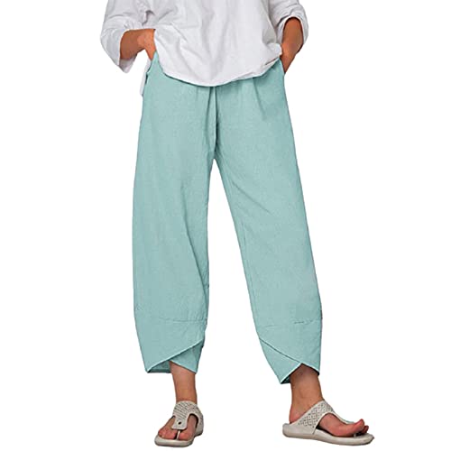 Damen Leinenhose Lange Baumwolle Sommerhose Leinen Bequeme Freizeithose Strandhose Loose Einfarbig Hose Große Größen Yogahose Haremshose von lbert