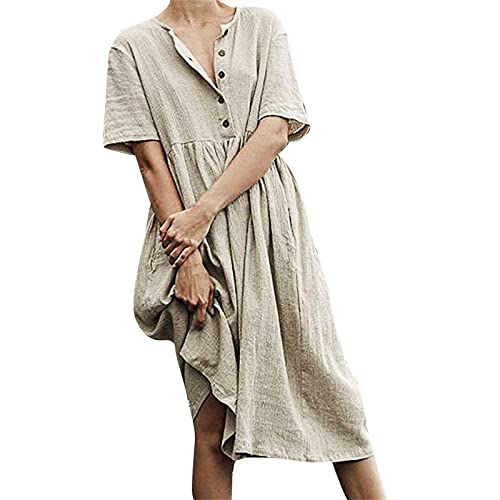 Kleider Damen Lang Sommer Elegant Strandkleid Kurzarm Rundhalsausschnitt Casual Hemdkleid T-Shirt-Kleid Sommerkleid Frauen Swing-Kleid von lbert