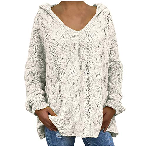 Oversize Sweater Damen Strickpullover Frauen Sexy Pullover Kapuze Langarm Shirt V-Ausschnitt Casual T-Shirt von lbert