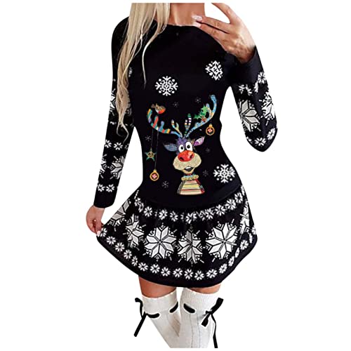 Weihnachtskleid Damen Sexy Weihnachtspullover Kleid Langarm Party Kleider Weihnachts Kostüm Langarmshirt Sweatshirt Kapuzenpullover Hoodie Weihnachten Blusenkleider Herbst Winter Schmaler Rock von lbert