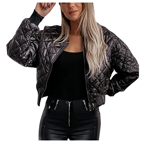 lbert Damen Winterjacke Kurze Mantel Steppjacke Bomberjacke Mode Cropped Fit Pufferjacke Softshelljacke Dunn Herbst Winter Übergangsjacke Einfarbig Pilotenjacke von lbert