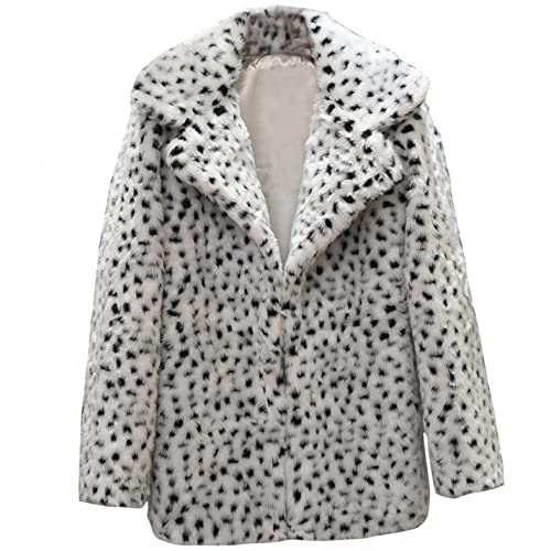 lbert Damen Wintermantel Leopard Jacke Kunstpelzmantel Revers Blazer Mantel Winter Verdickte Kunstpelz Winterjacke Warm Outwear Winterparka Pelzjacken von lbert