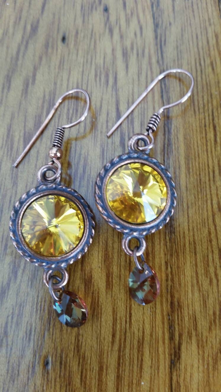 Bernstein Swarovski Crystal Kupfer Ohrringe Bernstein Swarovski Crystal Kupfer Ohrringe von lboglisch