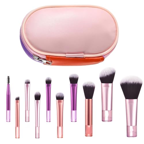 Reise-Make-up-Pinsel-Set, 10-teilig, Mini-Make-up-Pinsel mit Reisetasche, tragbare Reise-Minis-Make-up-Pinsel, professioneller Kosmetikpinsel für Foundation-Pinsel, Rouge, Puder, Lidschatten (Rosa) von lbxtswpl