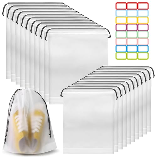 Transparente Schuhtasche, 20 Stück PE Schuhtasche, Tragbare Transparente Schuhbeutel Mit Zugband Wasserdicht Schuhsack Mit Etikett für Reisen Männer Frauen Durchsichtig(2 Größen) von lbxtswpl
