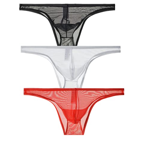 lclvld Herren Slips Transparent Erotik Briefs Low Rise Slips Atmubgsaktiv Sexy Jockstrap Sortunterwäsche Slips, 3XL, 3pcs-black+white+red von lclvld