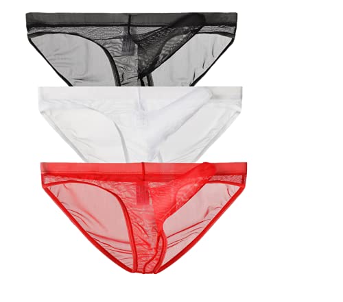 lclvld Herren Slips Unterwäsche Transparent Mesh durchsichtig Slips Sexy Erotik Männer Unterwäsche Elephant Bulge Unterhosen, L, 3pcs-black+white+red von lclvld