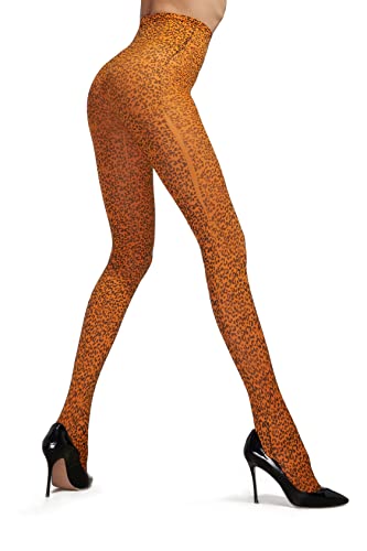 le CABARET LINGERIE Damen Strumpfhose 50 Denier blickdichte Strumpfhose für Mädchen Leopard orange von le CABARET LINGERIE