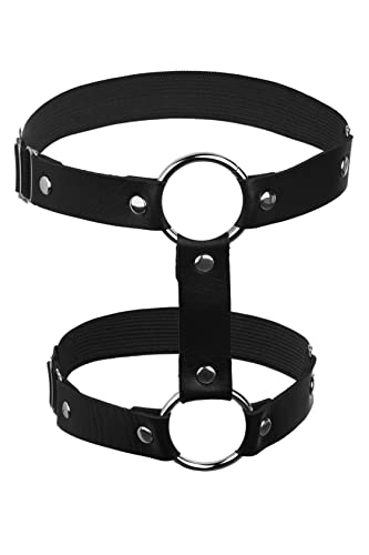 le CABARET LINGERIE Leder Strumpfband Strumpfhalter Oberschenkel Strapsband Gothic Punk verstellbar Öko-Leder schwarz von le CABARET LINGERIE