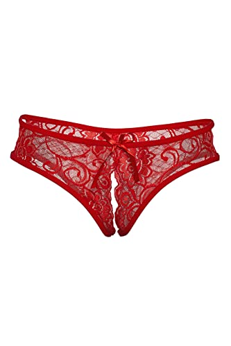 le CABARET LINGERIE Sexy Slip Slip Offene Intimzone Damen Sexy Sex-Unterwäsche Spitze (Rot) von le CABARET LINGERIE