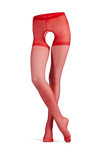 le CABARET LINGERIE Strumpfhose mit offenem Schritt Damen erotische Strumpfhose sexy einfarbige Feinstrumpfhose (rot) von le CABARET LINGERIE