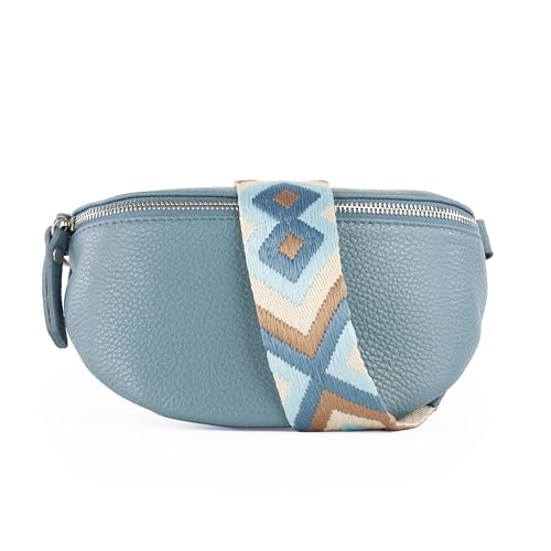 lePelou Leder Bauchtasche für Damen mit Wechselgurt, Festival Tasche, Frauen Bauchtasche mit breitem Schultergurt, Kleine Umhängetasche, Crossbody Tasche, Geschenk für Damen (Blau 1, S) von lePelou