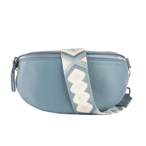 lePelou Leder Bauchtasche für Damen mit Wechselgurt, Festival Tasche, Frauen Bauchtasche mit breitem Schultergurt, Kleine Umhängetasche, Crossbody Tasche, Geschenk für Damen (Blau 3, S) von lePelou