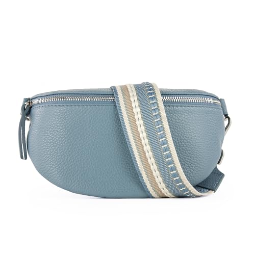 lePelou Leder Bauchtasche für Damen mit Wechselgurt, Festival Tasche, Frauen Bauchtasche mit breitem Schultergurt, Kleine Umhängetasche, Crossbody Tasche, Geschenk für Damen (Blau 4, S) von lePelou