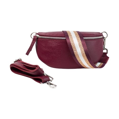 lePelou Leder Bauchtasche für Damen mit Wechselgurt, Festival Tasche, Frauen Bauchtasche mit breitem Schultergurt, Kleine Umhängetasche, Crossbody Tasche, Geschenk für Damen (Bordeaux 1, M) von lePelou