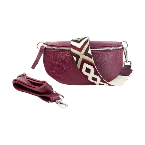 lePelou Leder Bauchtasche für Damen mit Wechselgurt, Festival Tasche, Frauen Bauchtasche mit breitem Schultergurt, Kleine Umhängetasche, Crossbody Tasche, Geschenk für Damen (Bordeaux 2, L) von lePelou