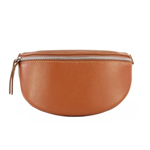 lePelou Leder Bauchtasche für Damen mit Wechselgurt, Festival Tasche, Frauen Bauchtasche mit breitem Schultergurt, Kleine Umhängetasche, Crossbody Tasche, Geschenk für Damen (Cognac, L) von lePelou