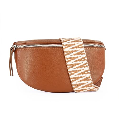 lePelou Leder Bauchtasche für Damen mit Wechselgurt, Festival Tasche, Frauen Bauchtasche mit breitem Schultergurt, Kleine Umhängetasche, Crossbody Tasche, Geschenk für Damen (Cognac 1, L) von lePelou