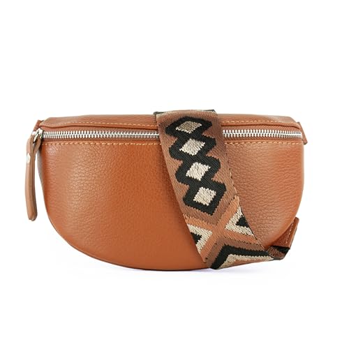 lePelou Leder Bauchtasche für Damen mit Wechselgurt, Festival Tasche, Frauen Bauchtasche mit breitem Schultergurt, Kleine Umhängetasche, Crossbody Tasche, Geschenk für Damen (Cognac 5, M) von lePelou